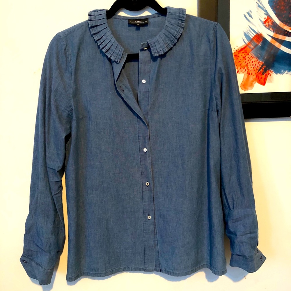 APC chambray ruffle top size 38